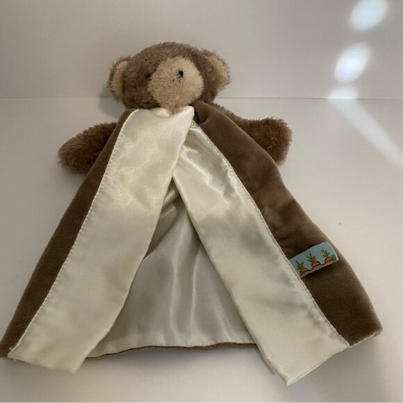 Bunnies By The Bay Brown Teddy Lovey Baby Plush Satin Trim Paci Holder Toy Bear - Picture 4 of 6